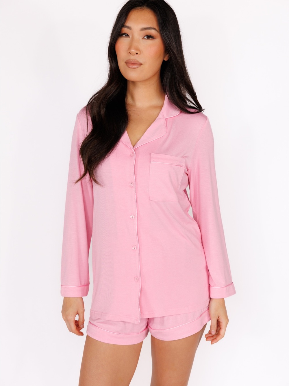 In My Sundays Primrose Pink Long Sleeve & Short Pajama Set Medium NWT
